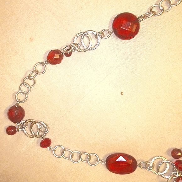 White House Black Market- EUC-RED&SILVER.CIRCLES-XTRA.LONG- NECKLACE - Picture 7 of 11